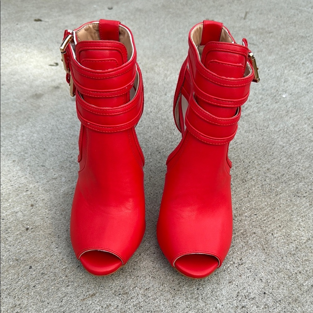 Red Peep-Toe Ankle Boots